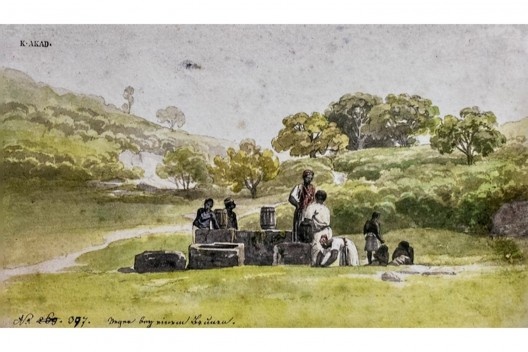 Thomas Ender, <i>Negros em um chafariz [Neger bey einem Brunnen] </i>. Aquarela sobre lápis, 1817–1818 [Academia de Belas-Artes de Viena]
