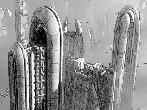 Imagen "Coruscant: o edifício-república 500" [Desenho de Thibaut Revers no programa paint.net]