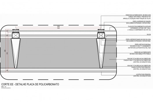 Arena da Juventude, cobertura em policarbonato corte E, Parque Olímpico de Deodoro, Rio de Janeiro, RJ, Escritório Vigliecca & Associados<br />Imagem divulgação