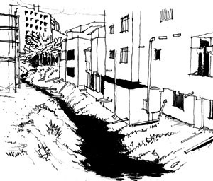 Construção nas margens dos cursos d’água<br />Ilustração Ítalo Stephan 