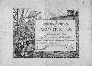 Diploma de Estrada como Conselheiro da Sociedade Central de Arquitetos [Colección familia Estrada]