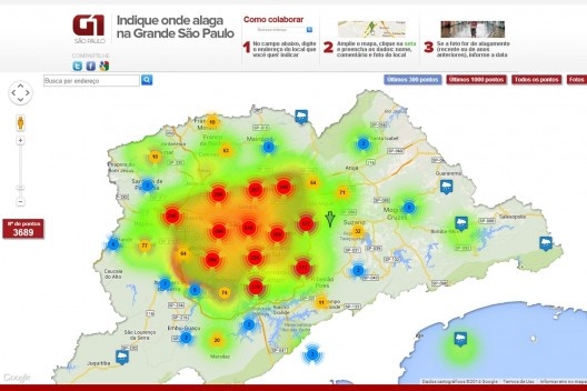 Mapa de alagamentos da região metropolitana de São Paulo [Portal G1]