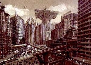 Esboço para o filme Metrópolis, de Fritz Lang, Alemanha, 1927.  [NEUMANN, Dietrich. Film architecture, USA, Prestel Art Press, 1999]