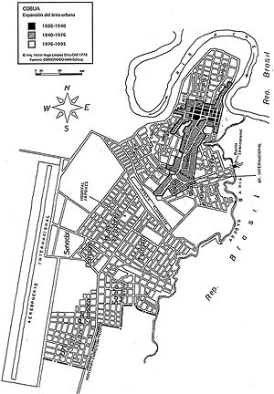 Planta de expansão urbana de Cobija, 1906-1995