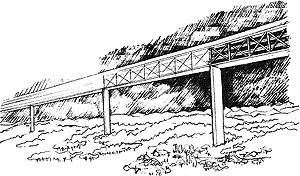 A ilustração acima mostra a possibilidade de utilizar uma tecnologia desenvolvida para a ponte rodo-ferroviária , transposta para uma situação de ponte em terreno firme, portanto com menos dificuldade de execução. Os pilares espaçados de 100 em 100 metros