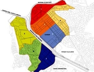 Operação Urbana Vila Leopoldina – Jaguaré. Ordenamento urbanístico, solo privado: setorização [SEMPLA/PMSP]