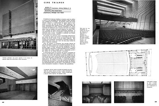 Publicação do Cine Trianon (atual Cine Belas Artes) na revista Acrópole<br />Acrópole, n. 215, set. 1956, p. 449  [Biblioteca FAU Mackenzie]