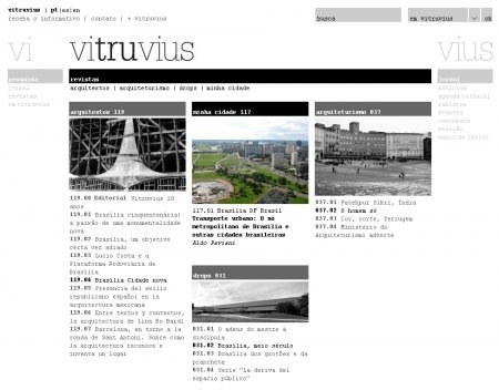 Página de abertura da seção "revistas" do novo Vitruvius