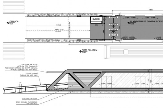 Estação BRT, planta e elevação lateral (detalhe) [IOPES e Real Multimídia]