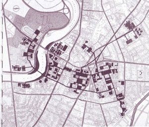 Fig. 12 - Plan Director de Harvard, J. L.Sert. Propuesta de yards y zonas verdes, 1956 [Obra completa; fundación Joan Miró, Barcelona 2005]