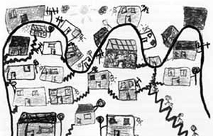 Desenho da favela, desenho de Felipe, aluno da 4ª série da Escola Municipal Francisco Alves, 1997