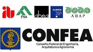 Logotipos das Associações da área de arquitetura – que subscrevem a "Declaração do Rio" – e do Conselho Federal de Engenharia, Arquitetura e Agronomia