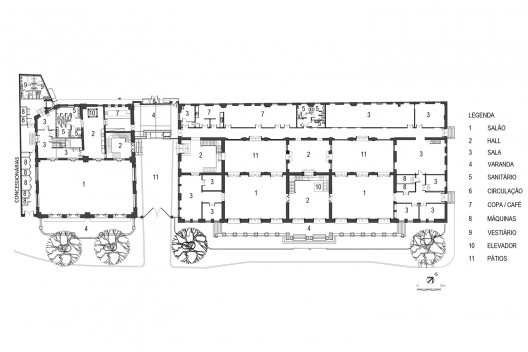 Planta cadastral do primeiro pavimento da Casa do Estudante Universitário no Rio de Janeiro elaborada a partir de desenhos da UFRJ<br />Elaboração Cristiane Suzuki, 2021 