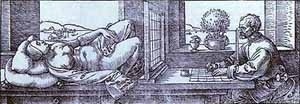 Draughtsman Drawing a Recumbent Woman. Albrecht Durer, 1525