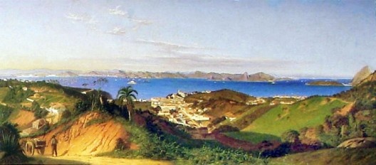 Entrada da Barra vista de Santa Teresa, Rua Aprazível, Emil Bauch, 1859 [Acervo Museus Castro Maya, Rio de Janeiro, publicado na página 19 do livro resenhado]