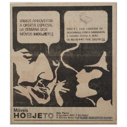 Anúncio da Hobjeto utilizando a colagem “They are Talking”, Geraldo de Barros, 1968<br />© Fabiana e Lenora de Barros  [Acervo Geraldo de Barros]