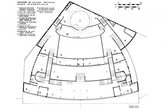 Teatro Cultura Artística, planta piso intermediário, São Paulo, 1949. Arquiteto Rino Levi [Acervo Digital Rino Levi]