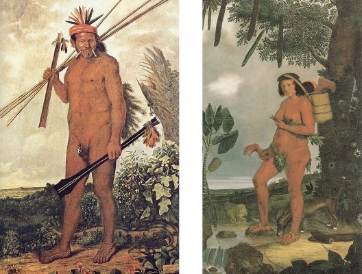 À esquerda, Homem Tapuia, 1643, 272 x 161 cm; à direita, Mulher Tapuia, 1641, 272 x 165 cm, Albert Eckhout, retratos etnográficos dos habitantes do Brasil do século 17<br />Imagem divulgação 