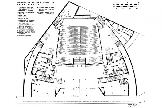 Teatro Cultura Artística, planta piso inferior, São Paulo, 1949. Arquiteto Rino Levi [Acervo Digital Rino Levi]