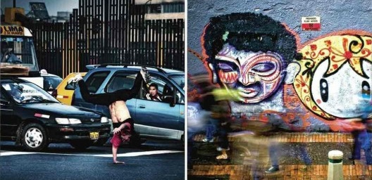 À esquerda, Lima; à direita, Bogotá<br />Fotos Luis Jara e Oscar Patarroyo  [livro "Conquistar a Rua! Compartilhar sem Dividir"]