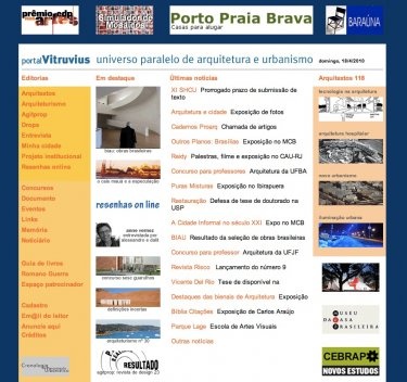 Página de abertura do Vitruvius até 20 de abril de 2010