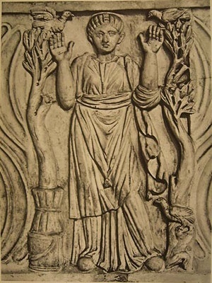 Roma, sarcófago (detalhe). Orante. Roma, Museu Torlonia [GRABAR, André. Op. cit.]
