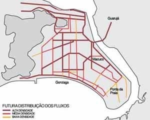 Através destes mapas é possível fazer uma comparação das transformações que ocorrerão nos fluxos na cidade de Santos após a construção da futura avenida perimetral no porto de Santos: aumento significativo dos fluxos no bairro do Macuco e nos eixos de lig