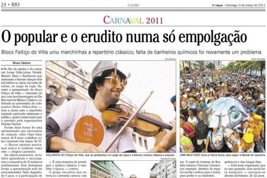 Jornal O Globo, trecho de página, 6 de março de 2011