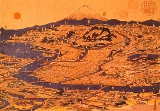 Fig. 1 – Xilogravura de Edo, renomeada como Tóquio, feita no início do século XIX  [TSUNEYOSHI, Tsuzumi. Die Kunst Japan. Leipzig: Insel Verlag, 1929, p. 51]