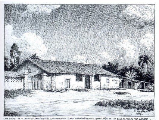 Casa do Tatuapé em gravura de R. Mertig, 1936 - primeiro documento iconográfico da casa [Livro resenhado, p. 203]