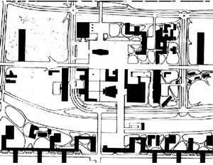 Saint-Dié, projeto de Le Corbusier: novas geometrias rarefeitas introduzidas no século XX [ROWE, Collin; KOETTER, Fred. Ciudad Collage. Barcelona, Gustavo Gili, 1978]