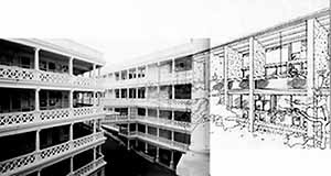 Collage – galerias internas com unités d´habitacion de Le Corbusier