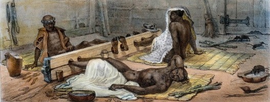 Jean-Baptiste Debret, “Negros no tronco”<br />Imagem divulgação  [Voyage Pittoresque et historique au Bresil]