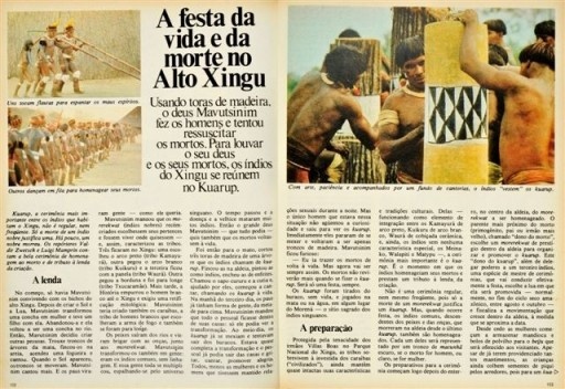 Páginas da revista "Realidade", número com a reportagem da 2ª viagem ao Xingu, Valdir Zwetsch, 1973
