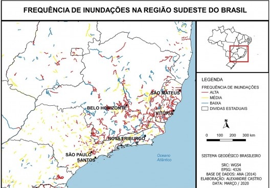 Frequência de inundações na região Sudeste do Brasil<br />Elaboração dos autores 