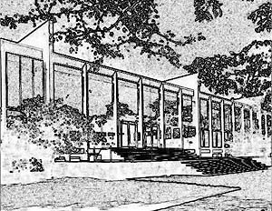 Crown Hall, Illinois Institute of Technology, Chicago, 1950/56, Mies van der Rohe<br />Desenhos de Lêda Brandão de Oliveira 