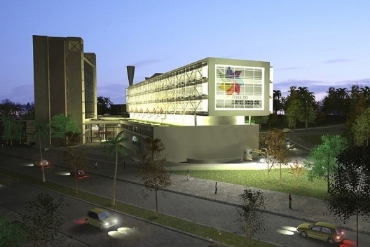 Centro de Referência em Empreendedorismo do Sebrae-MG, vista noturna, 1º lugar. Arquiteto Andreoni da Silva Prundêncio, 2008<br />Imagem escritório 