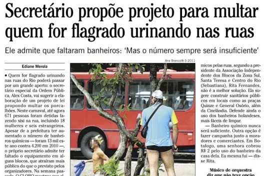 Jornal O Globo, trecho de página, 10 de março de 2011