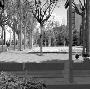 Espaço de encontro, Avenida Diagonal, Barcelona, Espanha, 2002