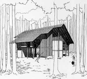 Figure 5 – Schuster House, 1978. Tarumã, Manaus. House built in the middle of the forest using local materials and traditional techniques [Desenho Arquiteto Severiano Mário Porto]